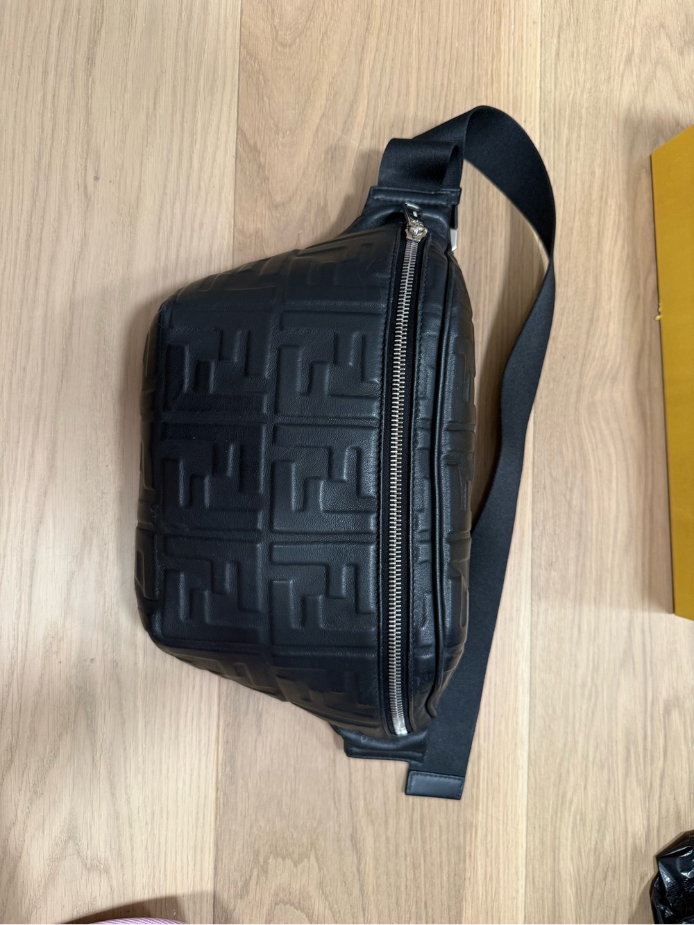 Fendi Black Embossed Leather Belt Bag with Silver Hardware